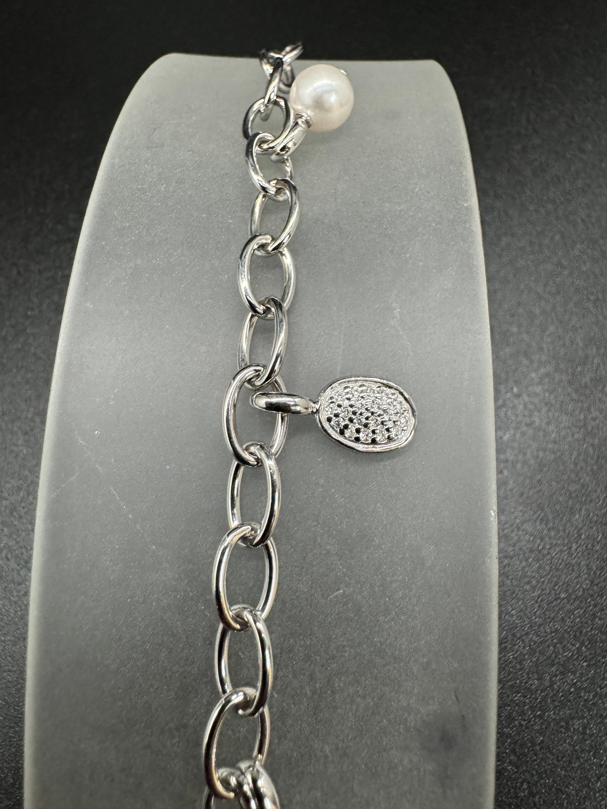 925er Silber  Bettelarmband mit Perlen/Zirkonia 18cm