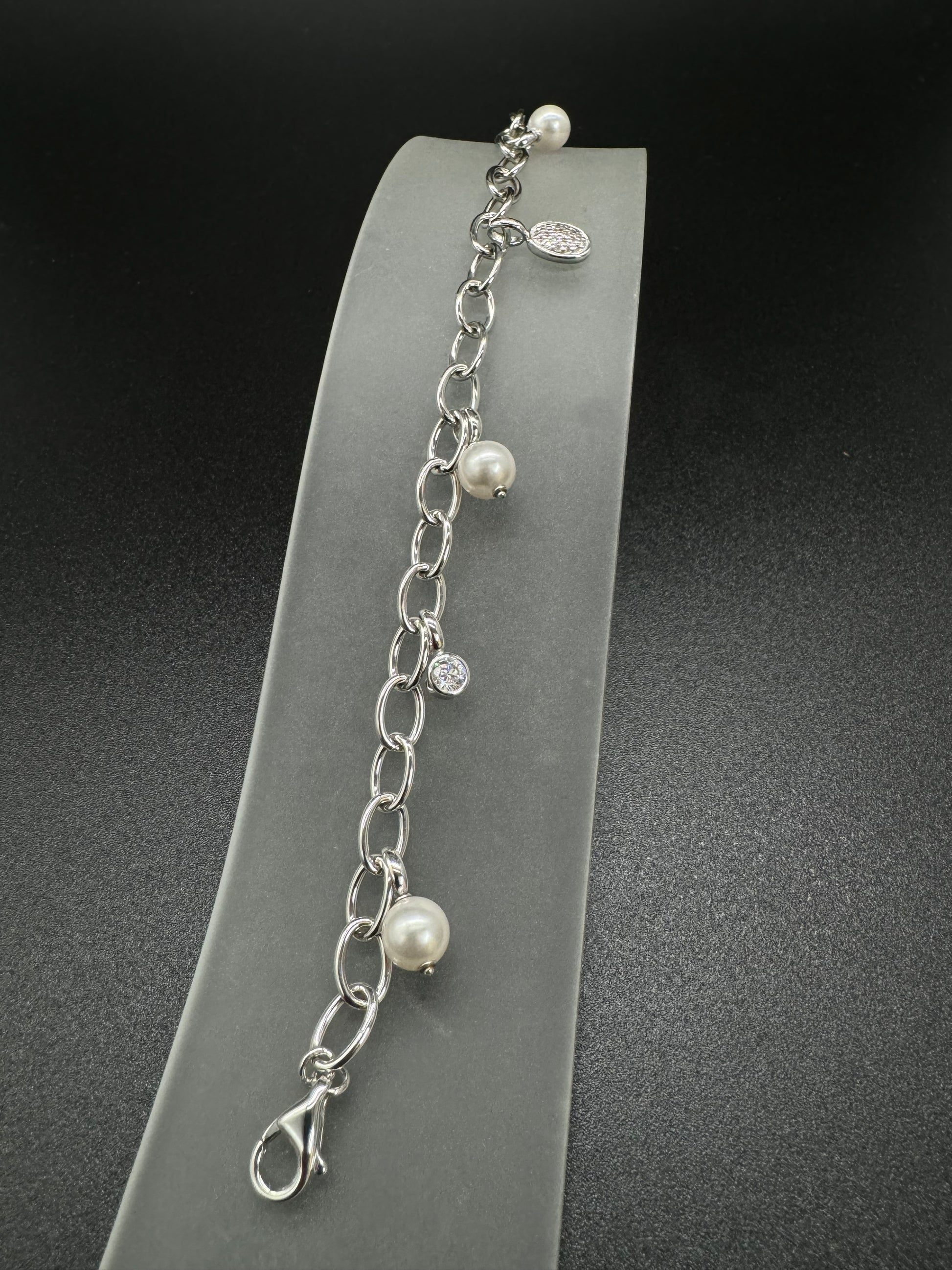 925er Silber  Bettelarmband mit Perlen/Zirkonia 18cm